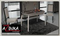 Стол раскладной 1,1/1,4 "Tallinn" (Стекло/Дерево)(Дуб Белфорт/Коричн.с рис.)