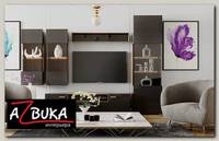 Гостиная 2,73 "Platinum" (МДФ)(Дуб американский/Серебряный гранит/Стекло)